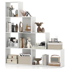 COSTWAY 4 Tier Stepped Bookshelf Modern Ladder Bookcase 6 Storage Cubes White