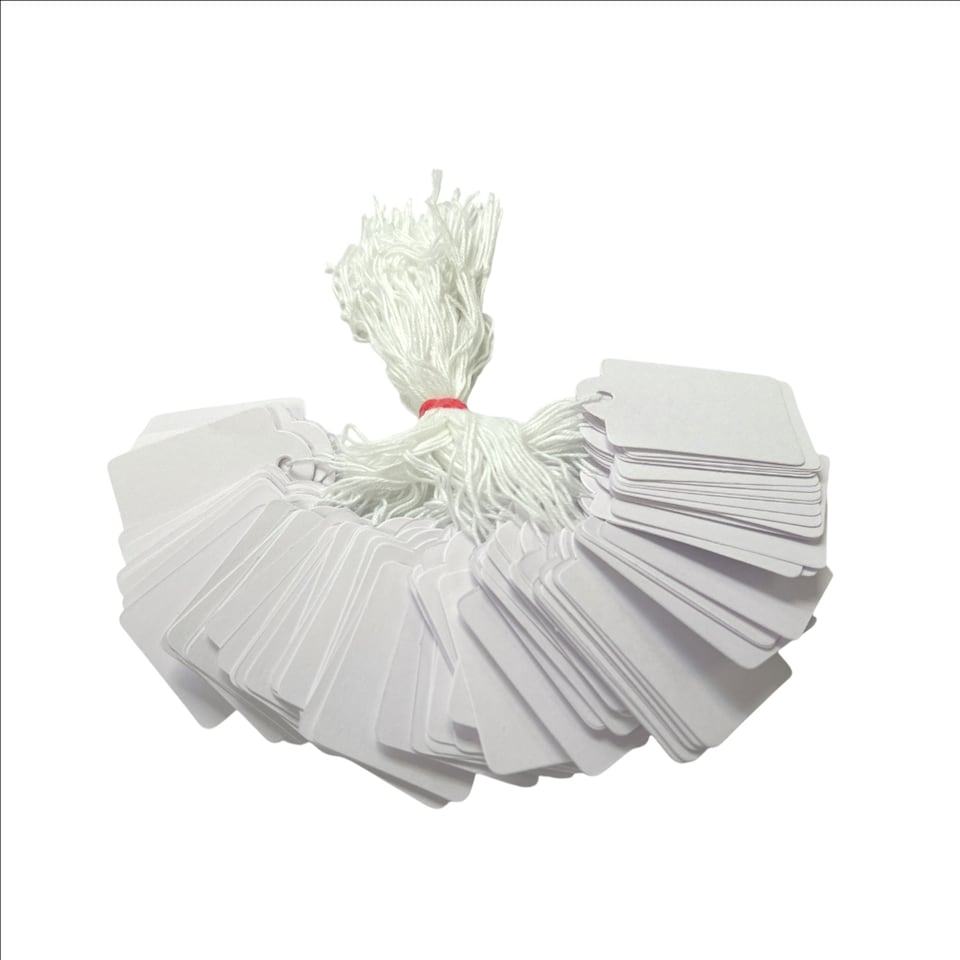 image 1 of Pack of 100 Large White Strung Tags 36 x 53mm