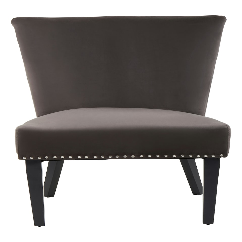 image 1 of Interiors by Premiers Grey Velvet Dining Chair, Dining Room Accent Chair, Velvet Upholstered Wing Chair with Wooden Legs
