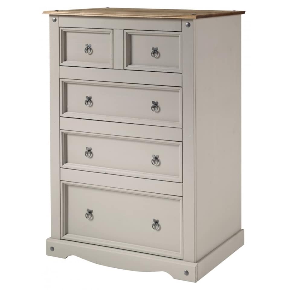 image 1 of Mercers Furniture Corona Grey Wax 2+3 Chest of 5 Drawers Large Solid Wood Pine Wooden Bedroom with Mexican Styling
