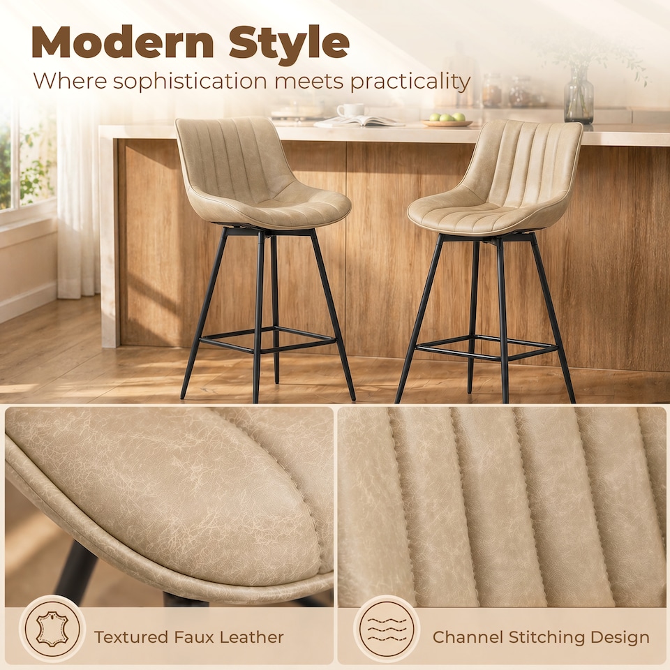 image 1 of HOMCOM Swivel Bar Stools Set of 2, PU Leather Upholstery