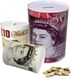 image 1 of KAV 22 CM 2 Pack Jumbo Large Money Saving Tin Boxes with British Bank Note Design - Perfect Piggy Bank for Kids and Adults
