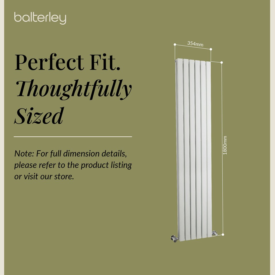 image 1 of Square Vertical Double Panel Radiator, 1800mm x 354mm - Satin White | White | Satin White | 1