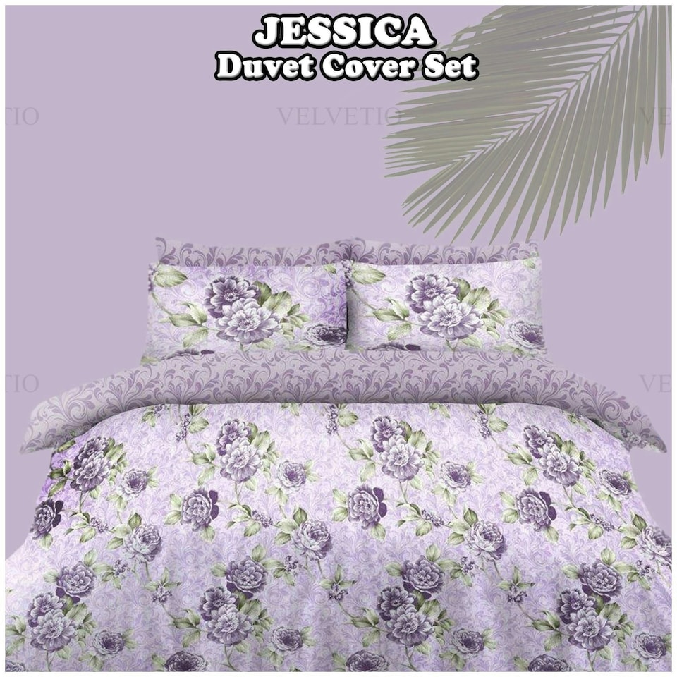 image 1 of VELVETIO Jessica Complete Duvet Cover Set with Fitted Sheet Luxury Bedding Quilt Purple | Single