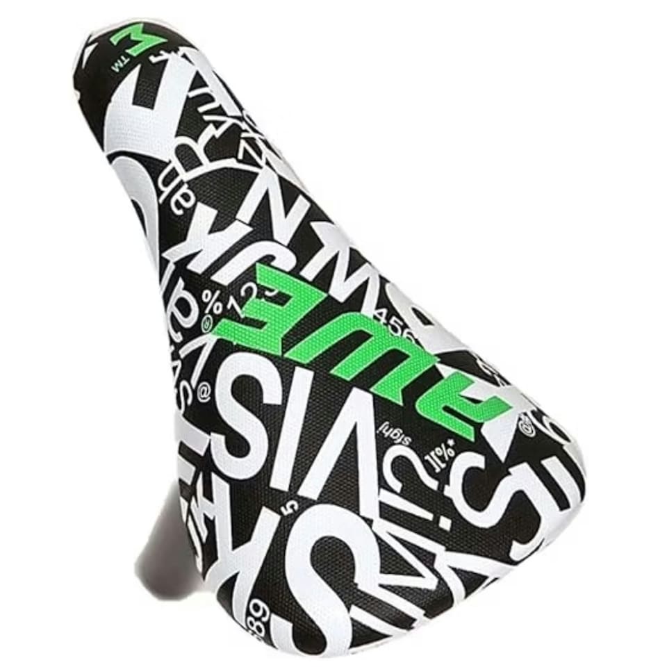 image 1 of AWE BMX/Freestyle Bike Saddle Black/White/Green with FREE SEAT POST