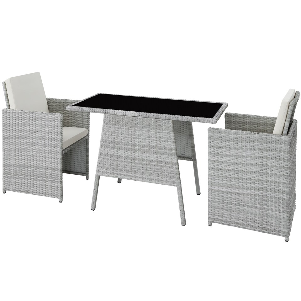 image 1 of Garden Furniture Set Lausanne - 2 chairs, 1 table, bistro set, weather resistant | Grey | light grey | 52,50 x 56 x 88 cm | 1