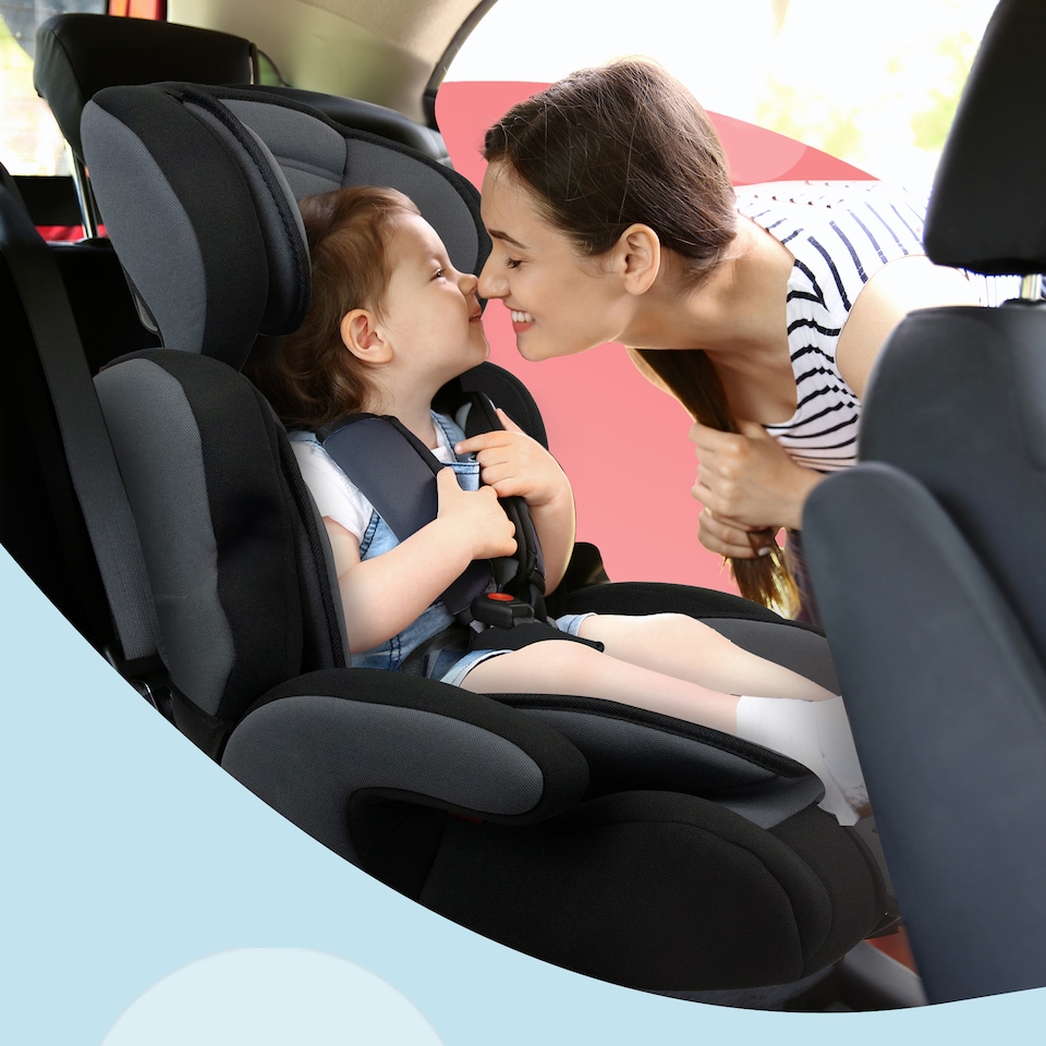 image 1 of Kidoola Adjustable Car Seat, 3 Age Functions, Toddler to 12 Years, Grey