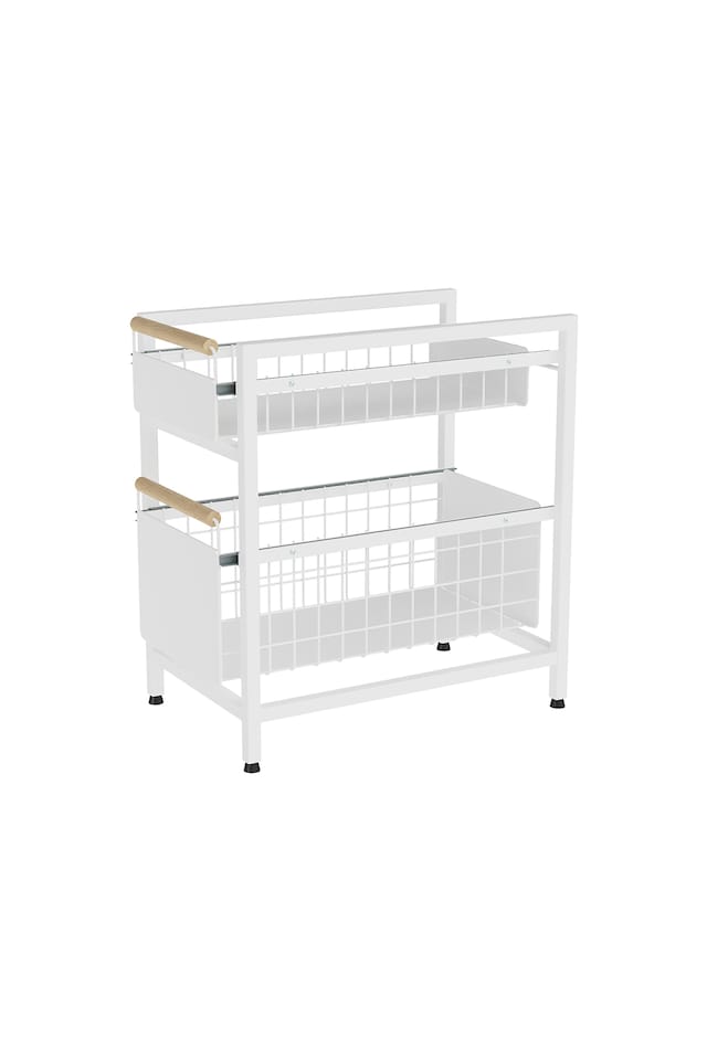 image 1 of Living and Homr Kitchen Pull-Out Storage Organiser for Cabinet, White, Double Layer-M | White