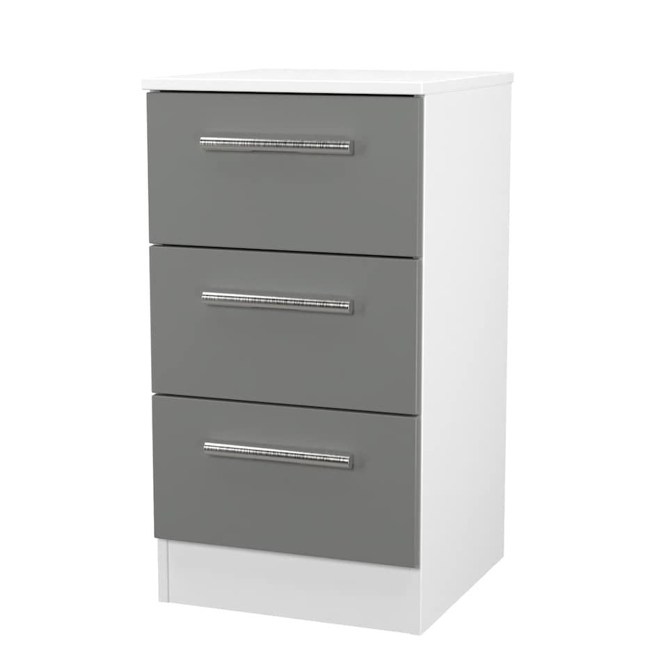 image 1 of Trent 3 Drawer Bedside Cabinet in Dusk Grey & White Matt (Ready Assembled) | Grey | Dusk Grey & White Matt