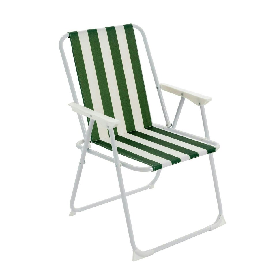 image 1 of Harbour Housewares Folding Metal Beach Chair - Green Stripe | Green