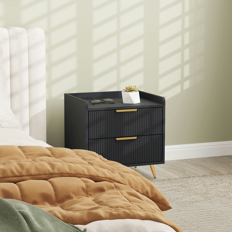 image 1 of HOMCOM Bedside Table with 2 Drawers for Bedroom, Living Room, Black