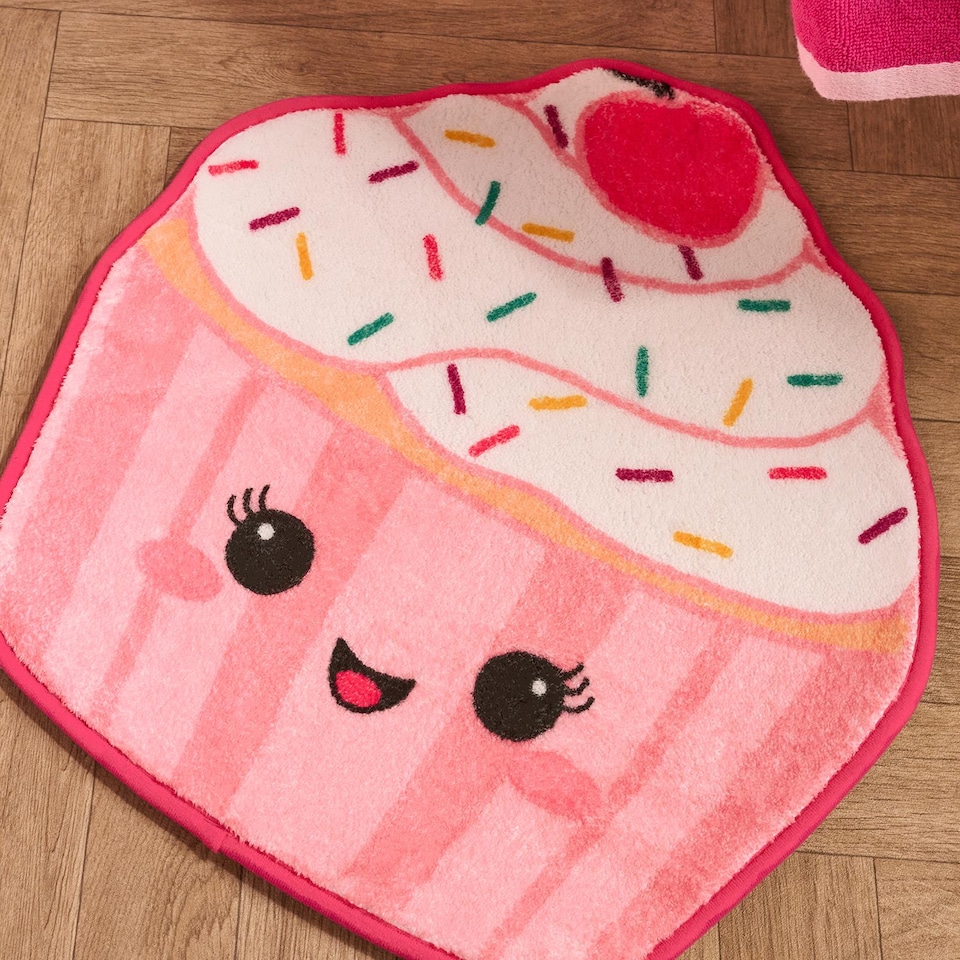 image 1 of OHS Character Novelty Bath Mat Soft Velvet Quick Dry Non-Slip Shower Rug | Pink | Sprinkle the Cupcake