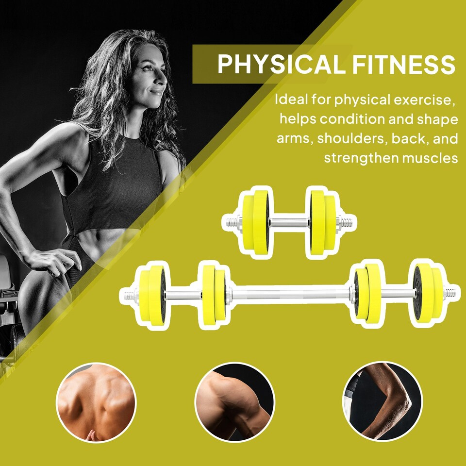 image 1 of HOMCOM Adjustable 20KGS Barbell & Dumbbell Set for Home Gym, Yellow Standard
