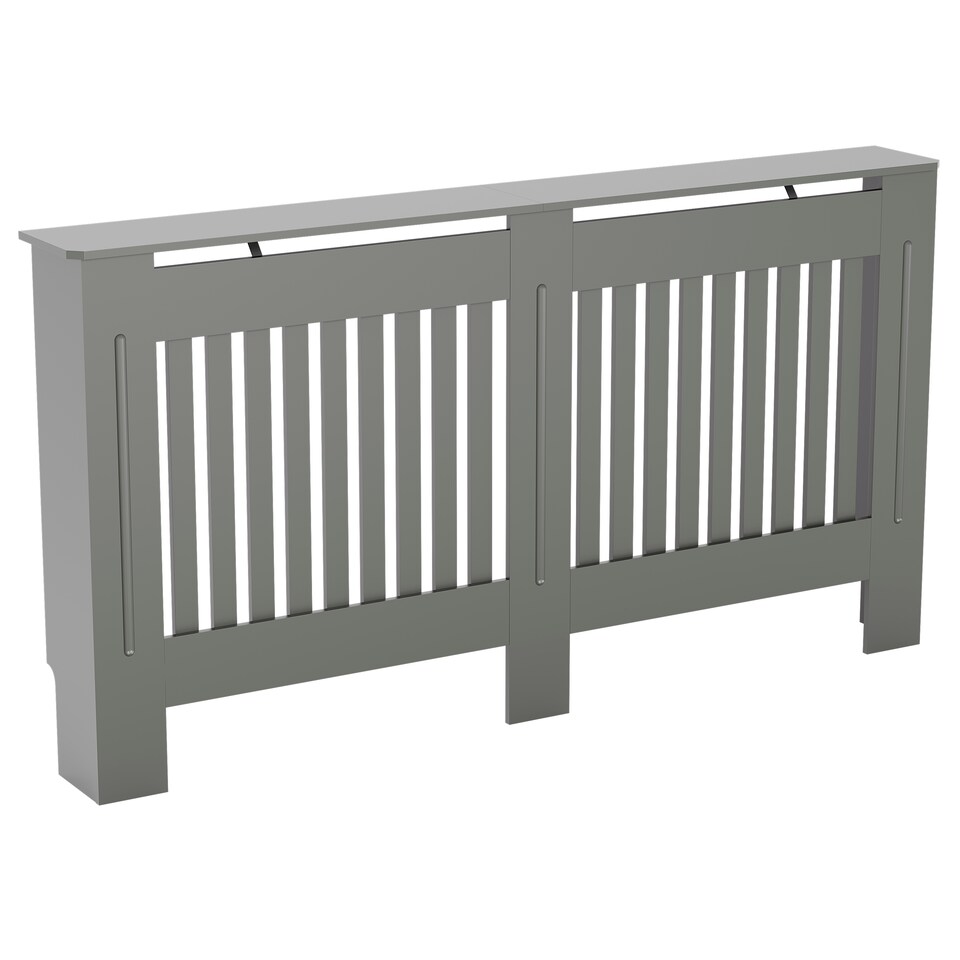 image 1 of Vida Designs Chelsea Radiator Cover Painted MDF Slatted Cabinet, Grey, 152cm