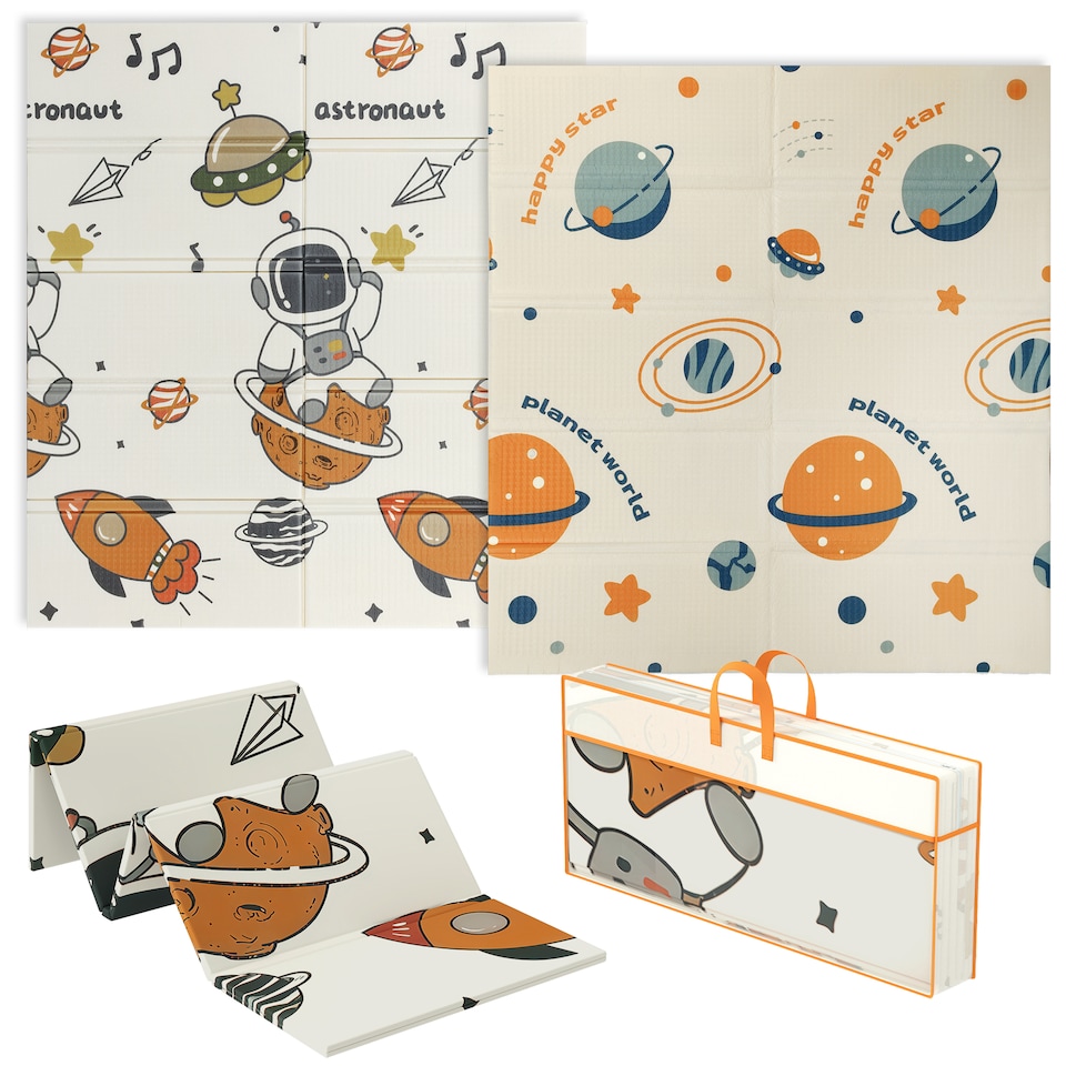 image 1 of AIYAPLAY Baby Play Mat, Double Sided Crawling Mat, Astronaut & Planet Theme