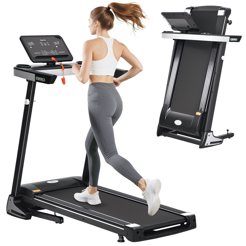 image 1 of HOMCOM 2HP Motorised Treadmill 1-12km/h Folding Frame w/ Wheels Preset Programs