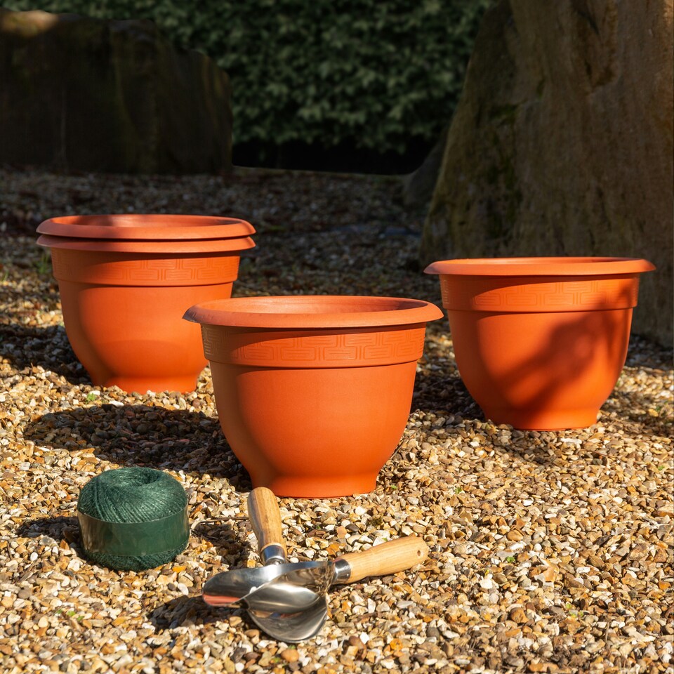 image 1 of Bell Pot 4x 28cm Round Plastic Garden Planter Orange