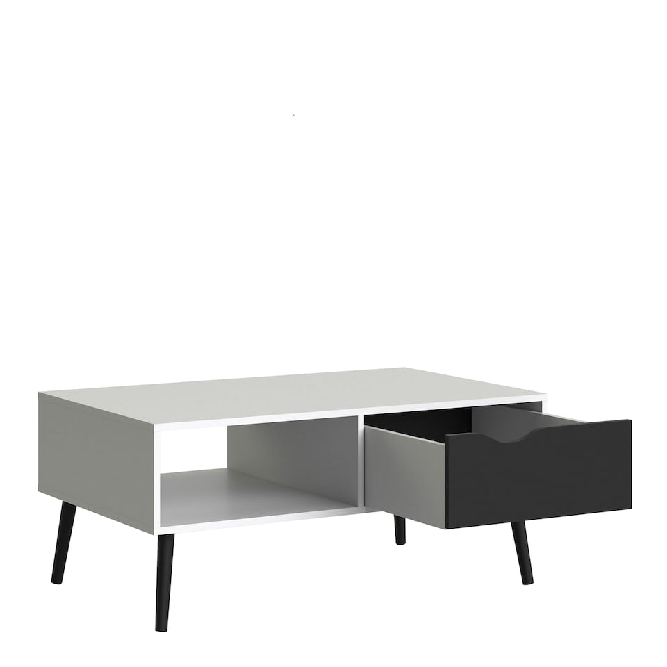 image 1 of Oslo Coffee Table 1 Drawer 1 Shelf in White and Black Matt