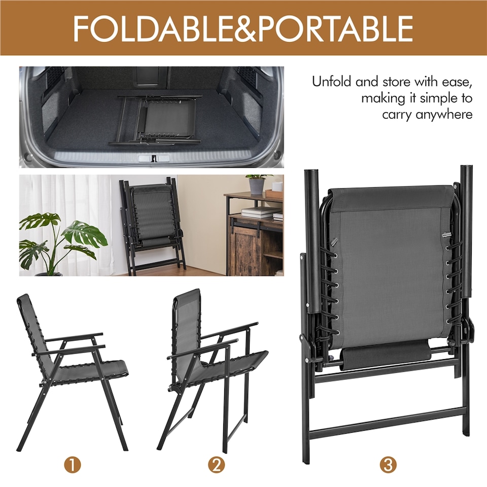 image 1 of Yaheetech Set of 2 Outdoor Texteline Folding Dining Chairs with Backrest-Dark Grey | Grey | Dark Grey | One Size | 1