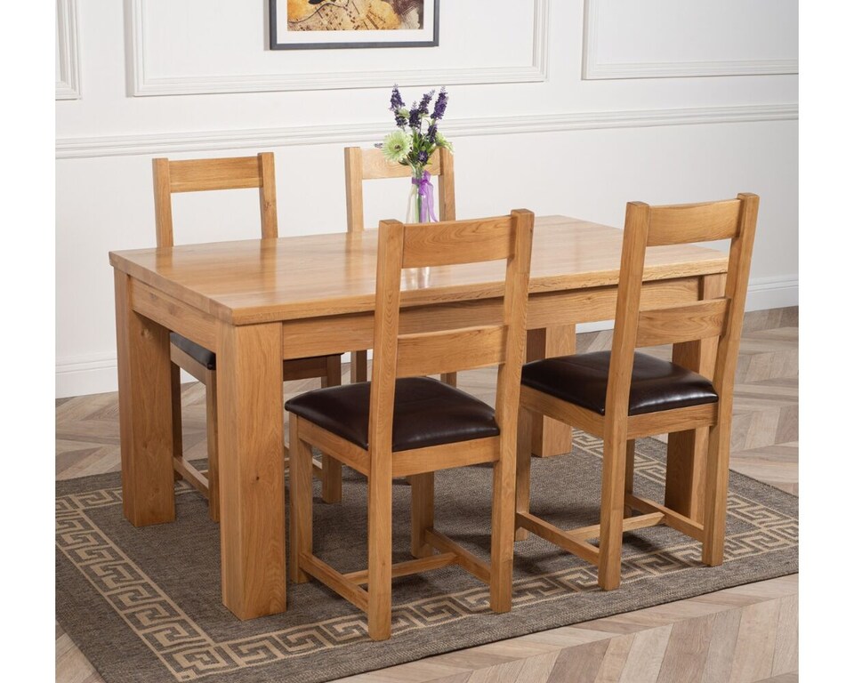 image 1 of Dakota 152 x 87cm Medium Oak Dining Table and 4 Lincoln Chairs | Brown | Brown