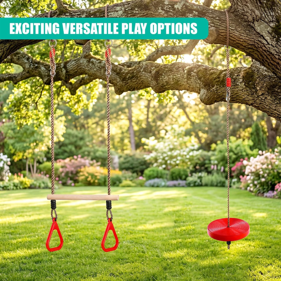 image 1 of The Magic Toy Shop Trapeze Bar Swing Set 2-in-1 Garden Climbing Frame Accessories