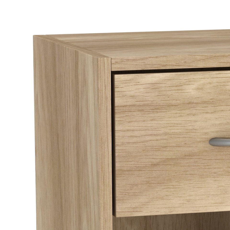 image 1 of 1-Drawer 1-Door Wooden Bedside Table | Brown | Unit Colour: Oak | 1