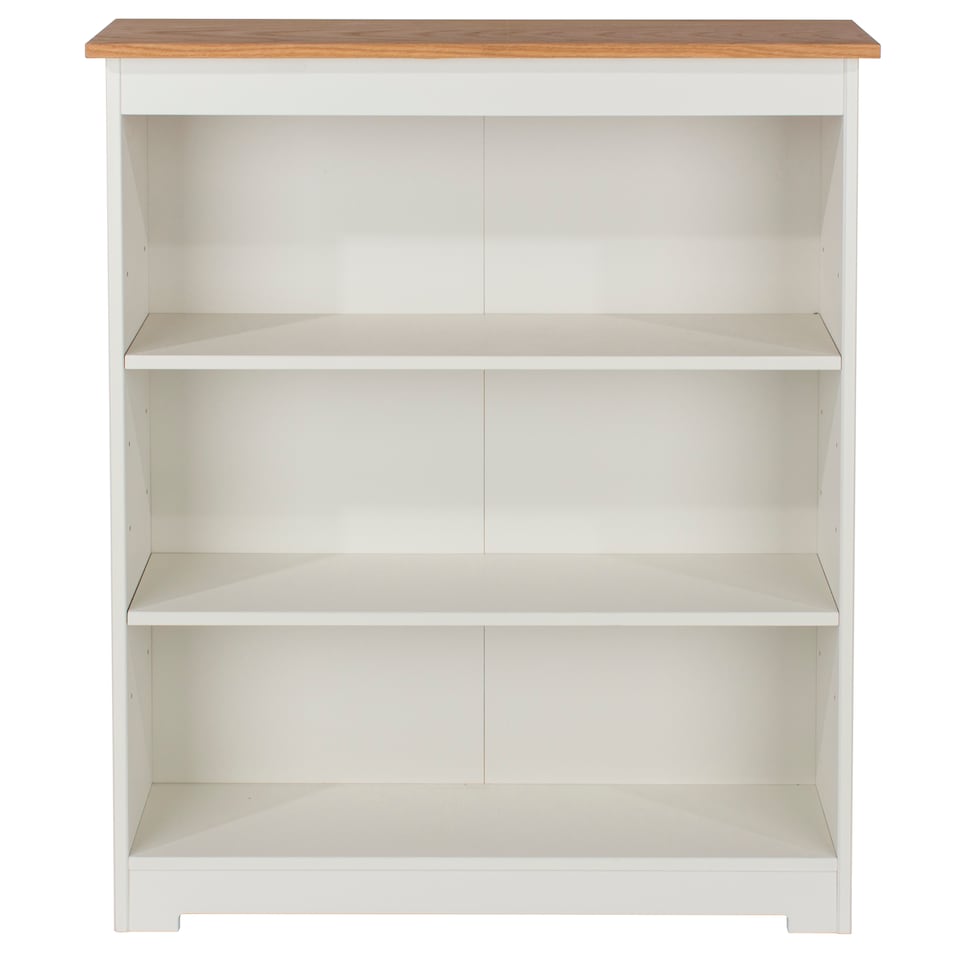 image 1 of Colorado 3 Shelf Low Wide Bookcase - Soft White Finish with Oak Woodgrain Effect Top and Practical Storage | White | Soft White | One Size | 1
