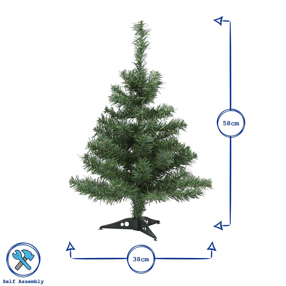 image 1 of Harbour Housewares 2x Artificial Fir Christmas Trees - 60cm/2ft - Indoor Small Xmas Tree Desktop Tree with Stand Mini Décor