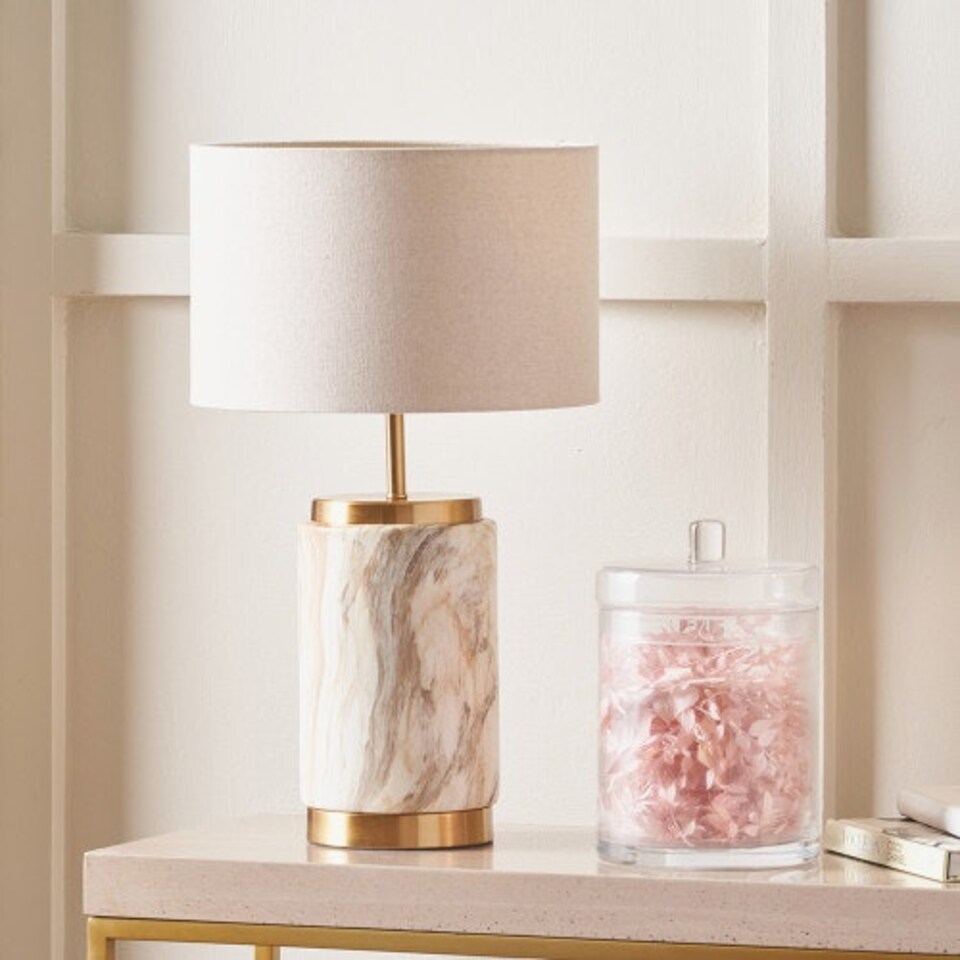 image 1 of Natural Stone Effect Ceramic Table Lamp Cream | Gold