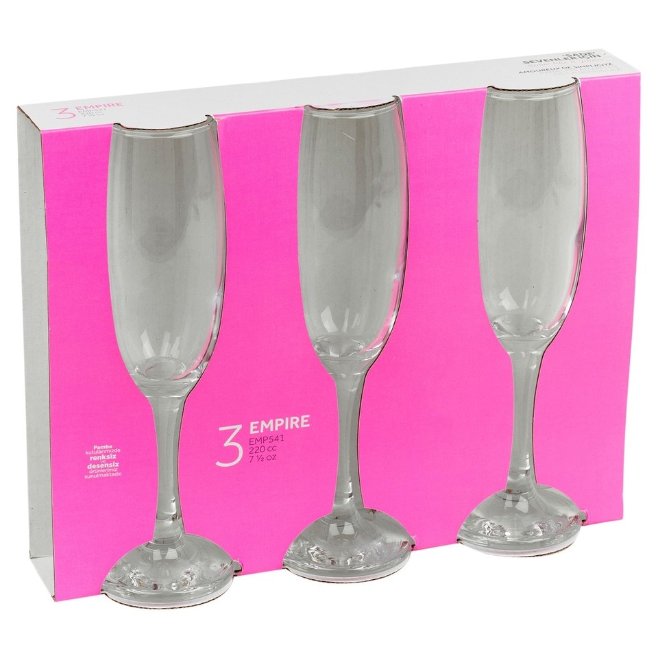 image 1 of Empire Champagne Flute Glasses 220ml Classic Tall Stemmed Barware Set | Clear | Set of 6