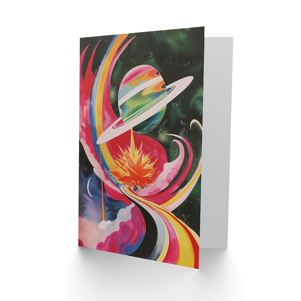 image 1 of Abstract Colourful Planet Space Artwork Galaxy Birthday Card