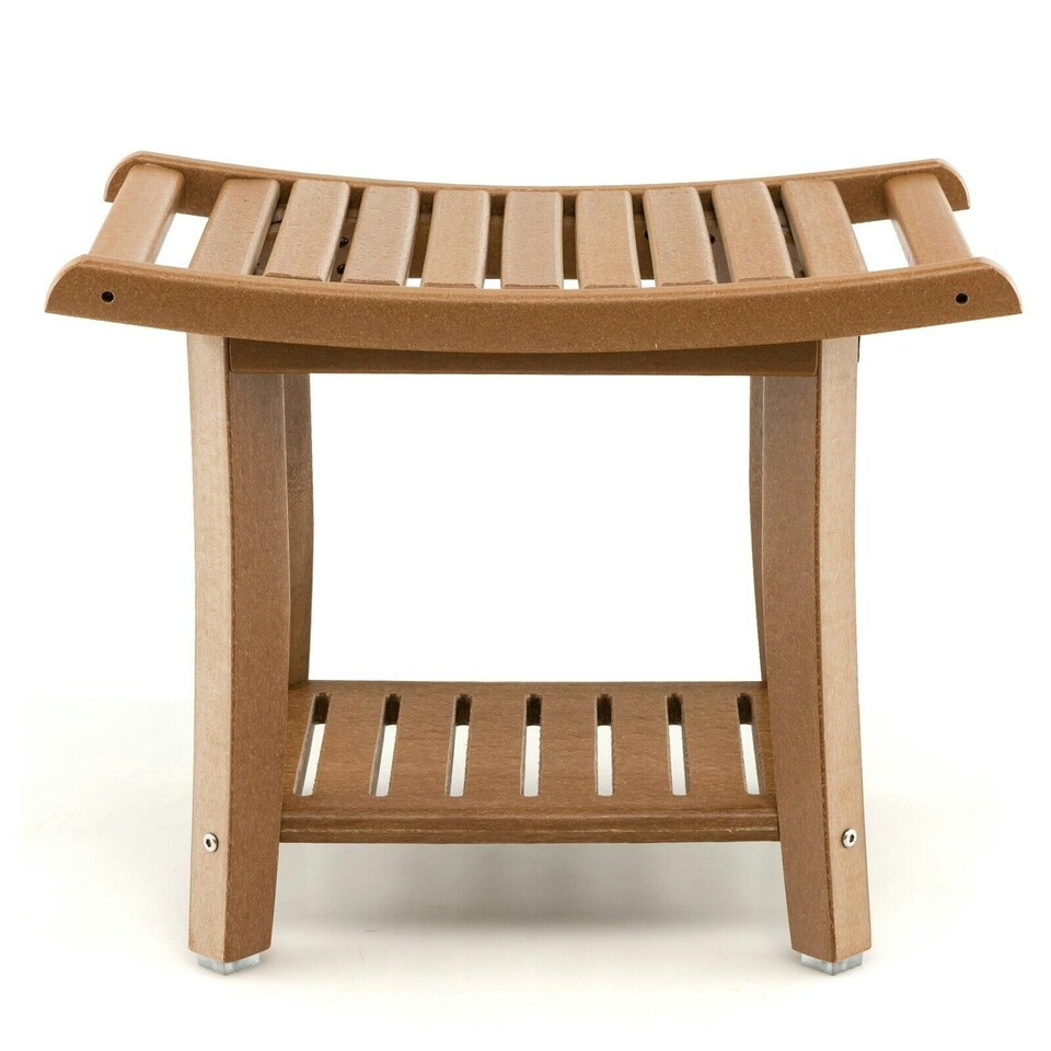 image 1 of COSTWAY Shower Bench Stool Bathroom Seat 2-Tier Brown