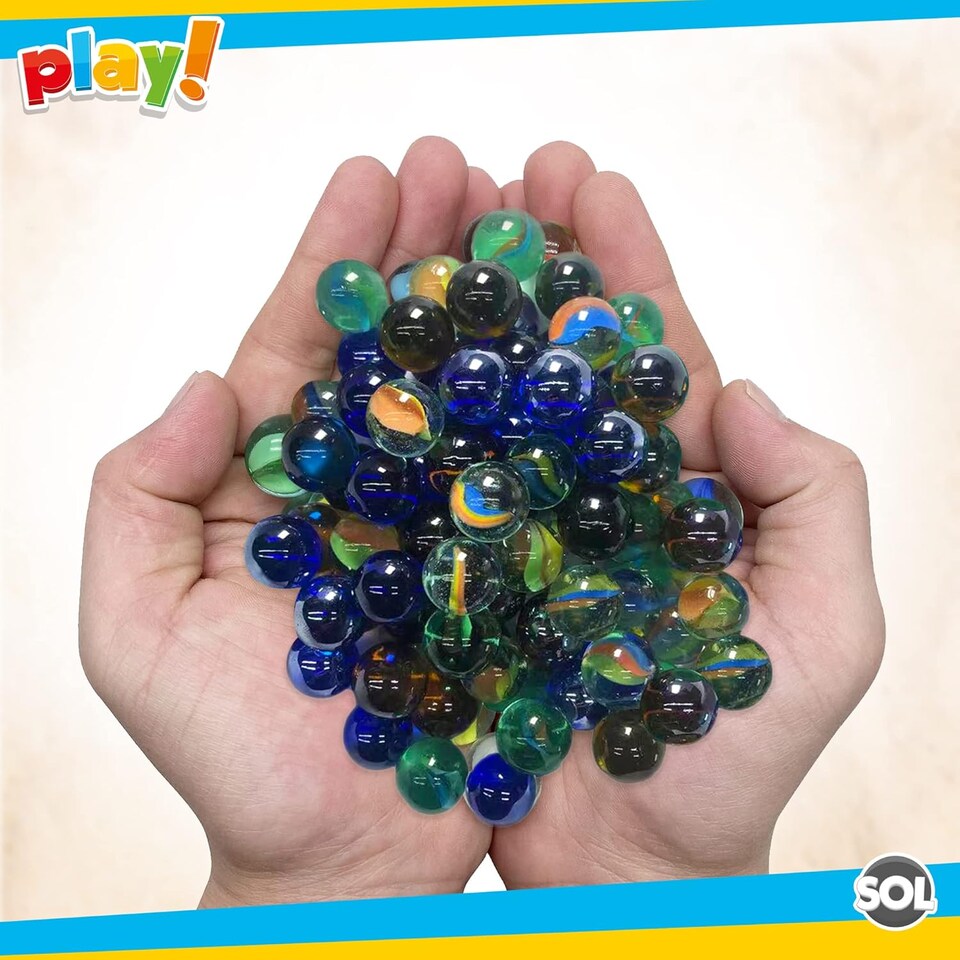 image 1 of 200pk Traditional Glass Marbles – Classic Cat’s Eye Design in Assorted Colours, Durable Toys for Indoor/Outdoor Games, Crafts & Play