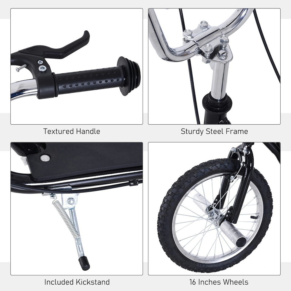 image 1 of HOMCOM Teen Scooter Children Stunt Scooter W/ 16" Tyres Adjustable Height, Black