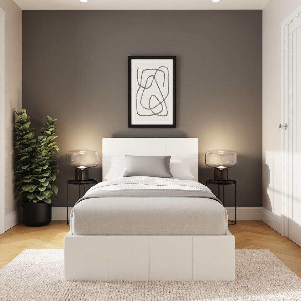 image 1 of End Lift Ottoman Storage Bed Single White | White | White