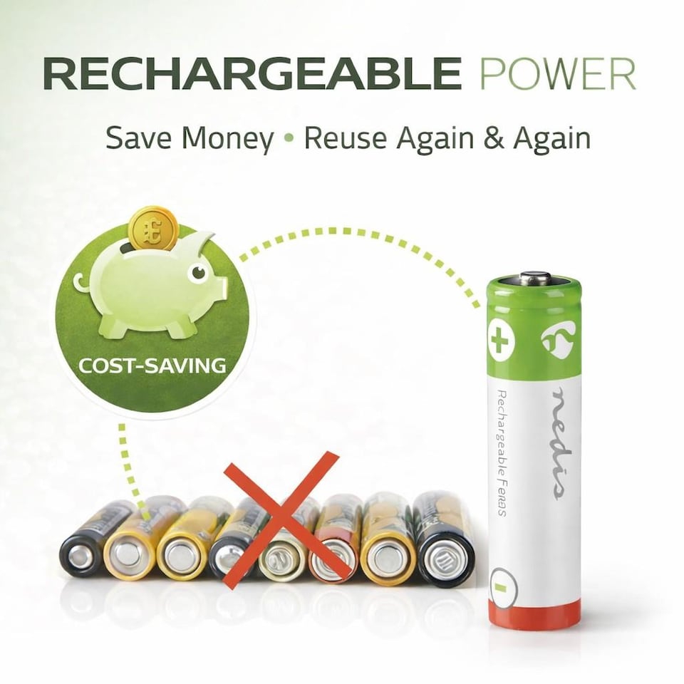 image 1 of Nedis 4 Pack AA 1.2V Rechargeable NiMH Battery - 2600 mAh