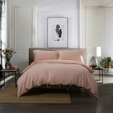 100% Washed Cotton Duvet Cover Set – Soft, Breathable & Textured with Tie Fastening Pink | Pink | King