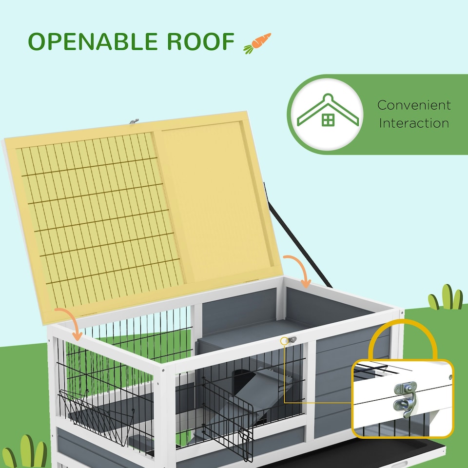 image 1 of PawHut Rabbit Hutch, Indoor Wooden House w/ Wheels, Trays, Grey