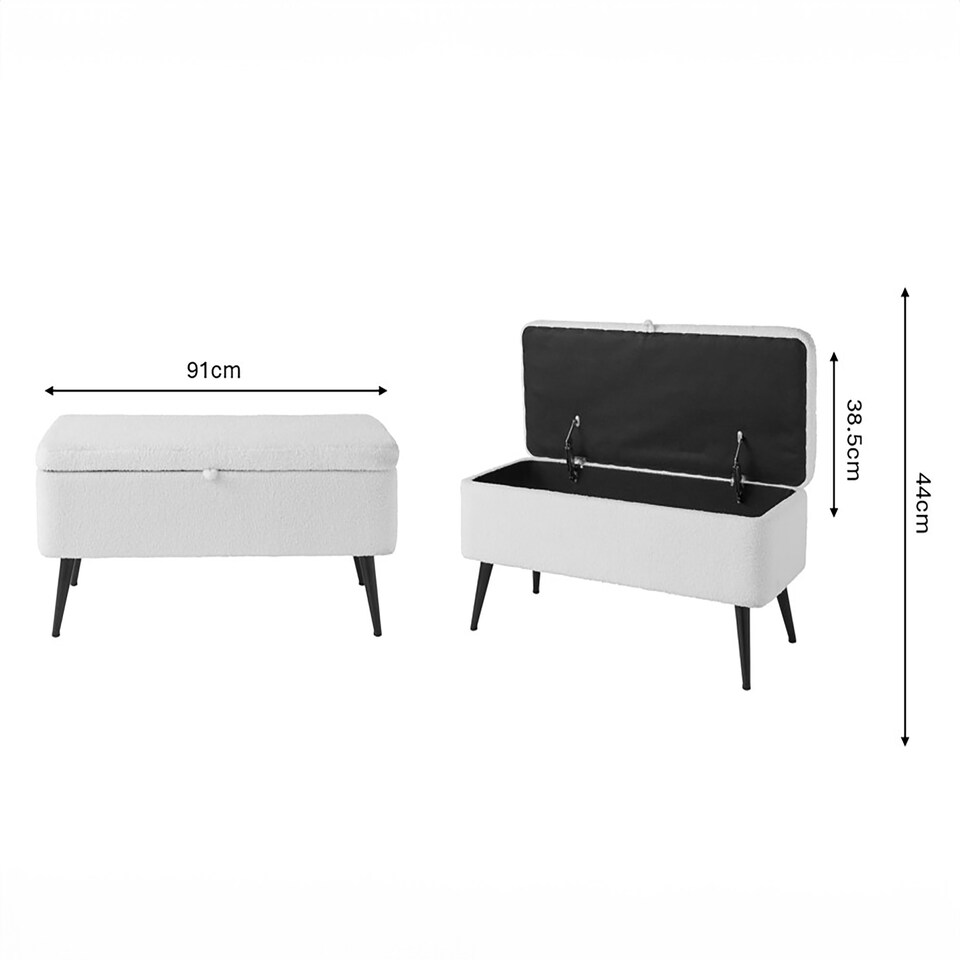 image 1 of Lola Boucle Teddy Ottoman Storage Bench | Cream | Cream