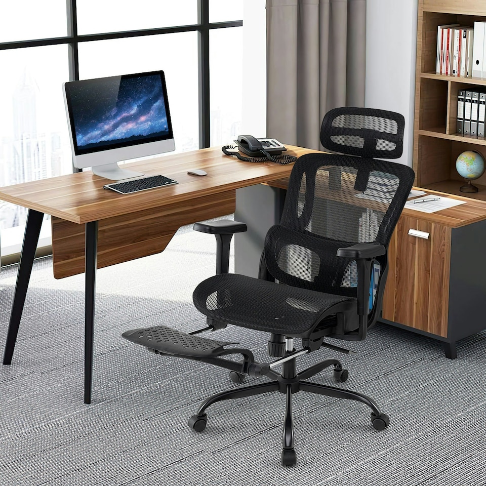 image 1 of COSTWAY Ergonomic Office Chair Swivel Computer Chair Black