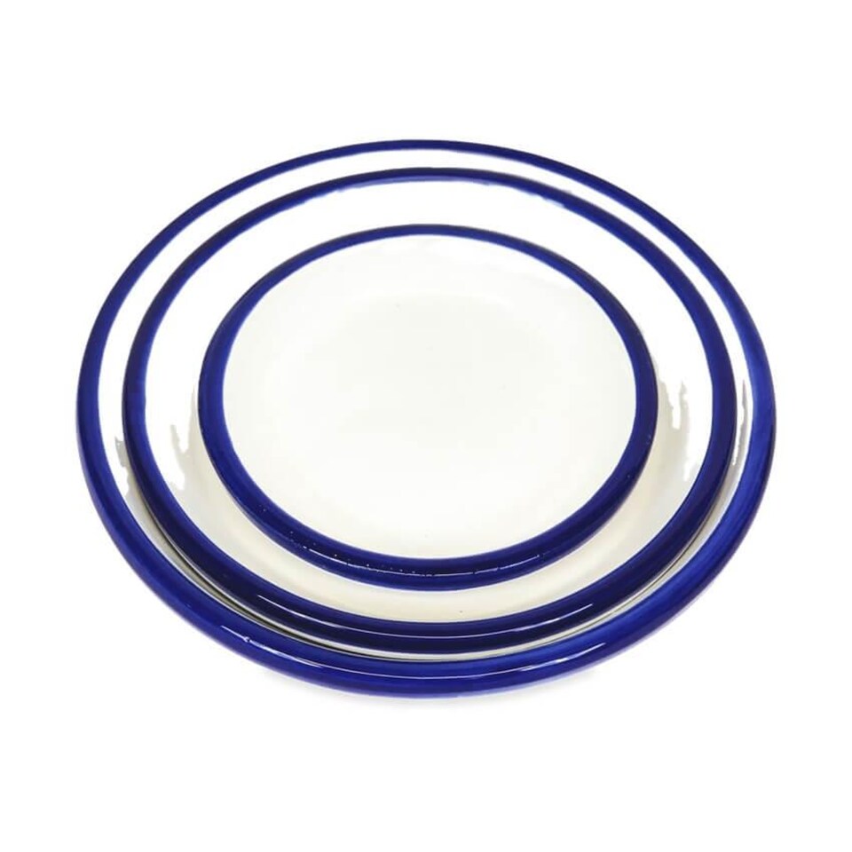 image 1 of Verano Spanish Ceramics Set of 3 Plant Pots & Drainage Plates - 16-29cm Blue Floral