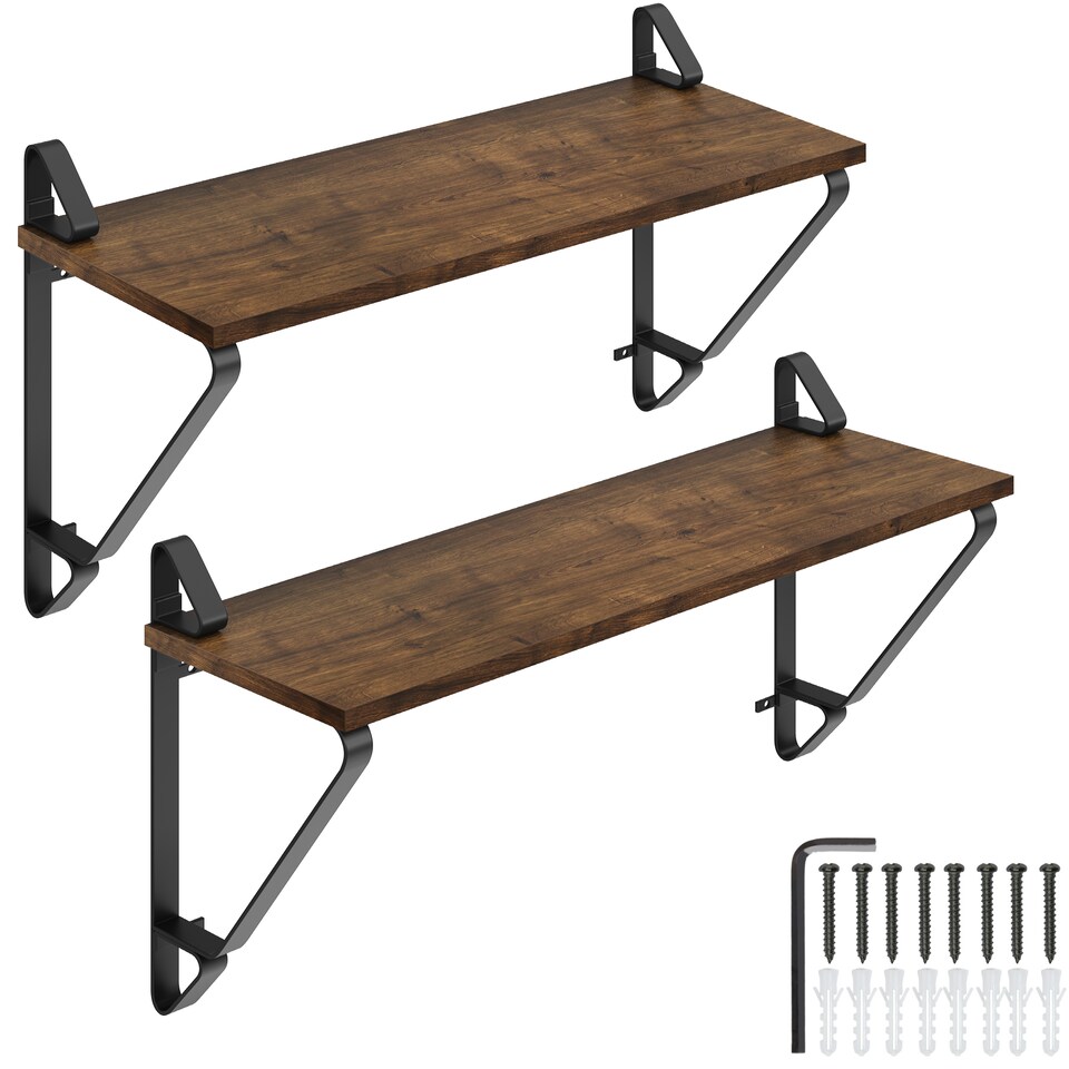 image 1 of Wall Shelves Irvine - set of 2, wood and metal look, high load-capacity | Brown | Industrial wood dark, rustic | 2