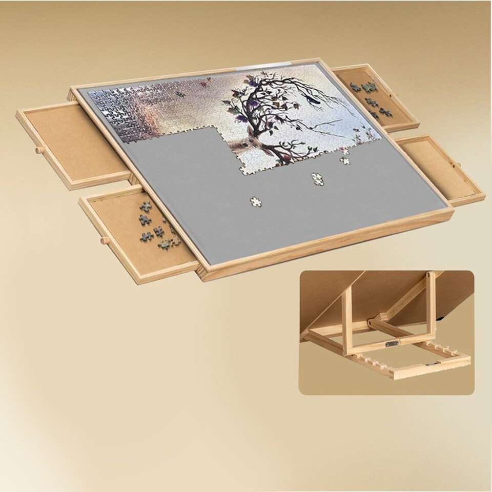 image 1 of Gr8 Home Adjustable Wooden 1000 Pcs Jigsaw Puzzle Table Easel With Tilting Rack 4 Drawers