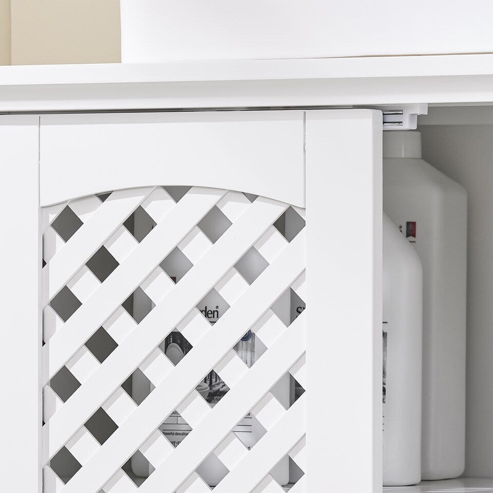 image 1 of SoBuy Under Sink Bathroom Cabinet with 2 Doors & Open Shelf, White, 31.4x12.4x23.8 in, 13.4 kg - BZR210-W