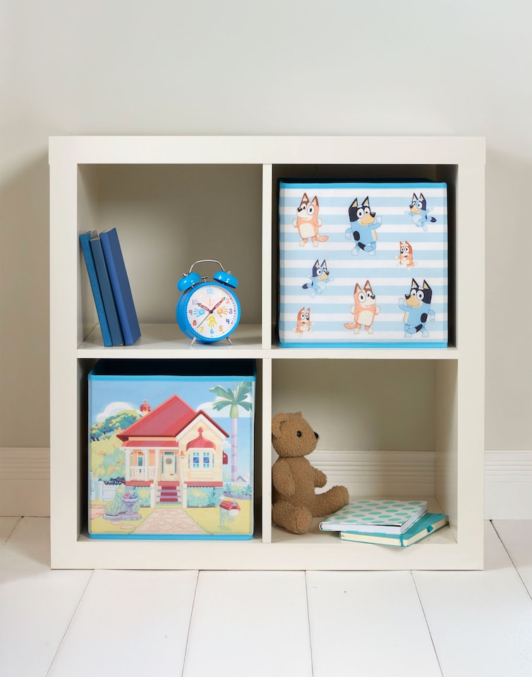 image 1 of Bluey Storage Cubes Blue Set of 2 | Foldable Fabric Toy Boxes | Kids Bedroom Organiser | Collapsible Storage Bins for Toys, Clothes | Kallax Shelving Compatible Inserts Bluey Merch