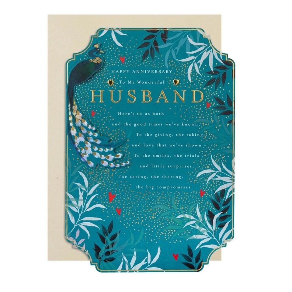 image 1 of Green Traditional Floral Design with Heartfelt Verse Husband Anniversary Card