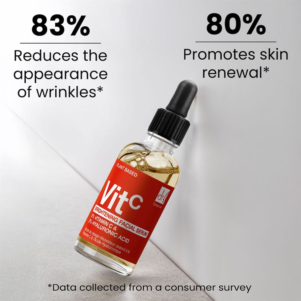 image 1 of Dr Botanicals Brightening Anti-Ageing Facial Serum with 5% Vitamin C & 2% Hyaluronic Acid 30ml for Plumping and Moisturising