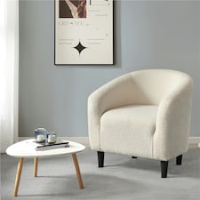 Yaheetech Fabric Club Chair Upholstered Accent Barrel Chair White | Ivory