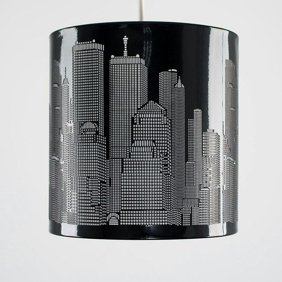 image 1 of ValueLights Modern Gloss Black New York Skyline Ceiling Pendant Shade