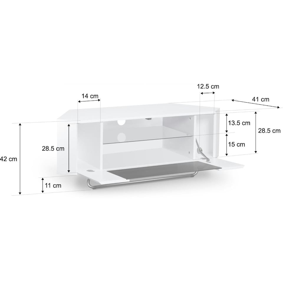 image 1 of Centurion Supports Hampshire Corner-Friendly Gloss White with Black Contrast Beam-Thru Remote Friendly Door 26"-50" Flat Screen TV Cabinet White